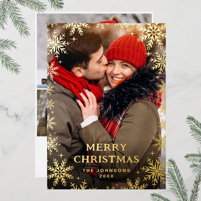 Sparkle Merry Christmas 4 PHOTO Greeting Gold Foil Holiday Card (Creator Uploaded)