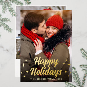 Sparkle Merry Christmas 4 PHOTO Greeting Gold Foil Holiday Card