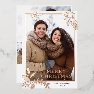 Sparkle Merry Christmas 4 PHOTO Greeting Rose Gold Foil Holiday Card