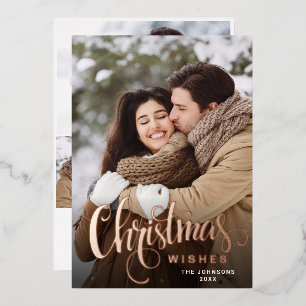 Sparkle Merry Christmas 4 PHOTO Greeting Rose Gold Foil Holiday Card