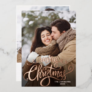 Sparkle Merry Christmas 4 PHOTO Greeting Rose Gold Foil Holiday Card