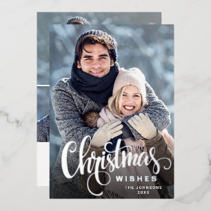 Sparkle Merry Christmas 4 PHOTO Greeting Silver Foil Holiday Card