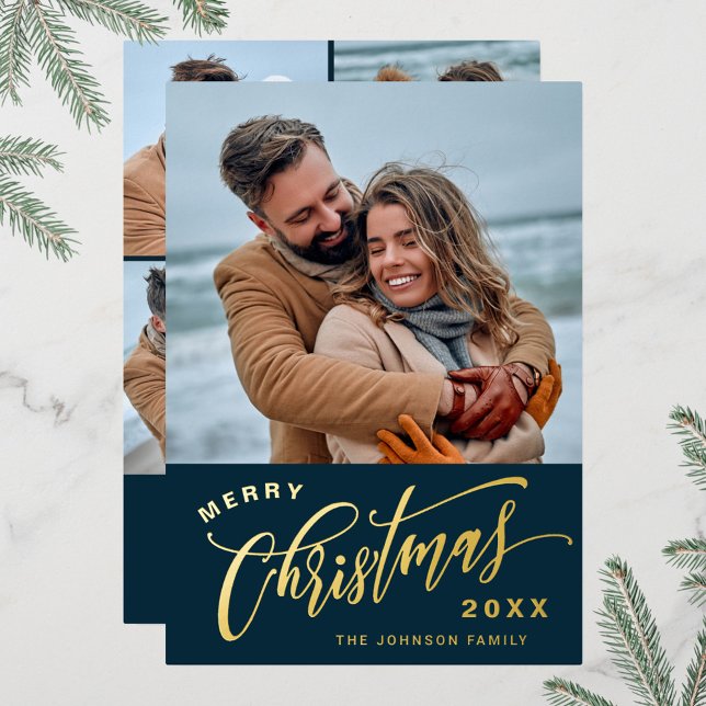 Sparkle Merry Christmas 5 PHOTO Gold Foil Foil Holiday Card (Creator Uploaded)