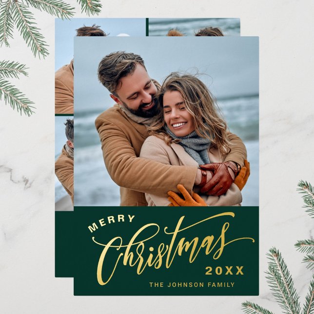 Sparkle Merry Christmas 5 PHOTO Gold Foil Holiday Card (Creator Uploaded)