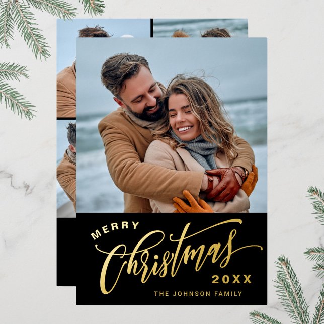 Sparkle Merry Christmas 5 PHOTO Gold Foil Holiday Card (Creator Uploaded)