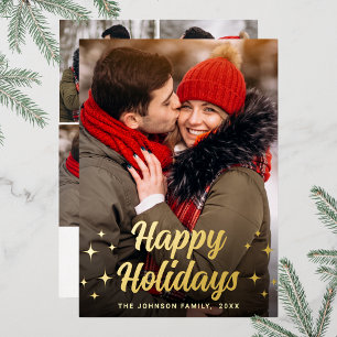 Sparkle Merry Christmas 5 PHOTO Greeting Gold Foil Holiday Card