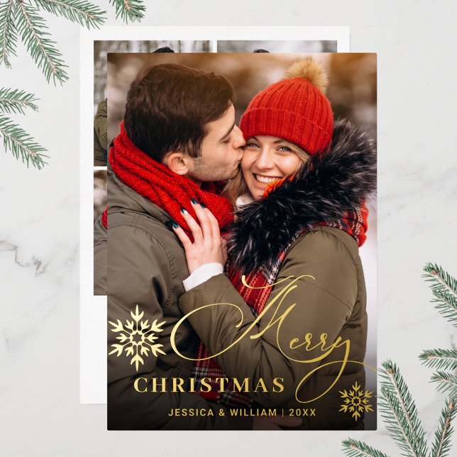 Sparkle Merry Christmas 5 PHOTO Greeting Gold Foil Holiday Card (Creator Uploaded)