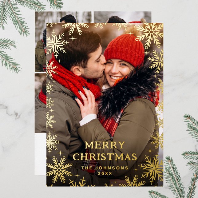 Sparkle Merry Christmas 5 PHOTO Greeting Gold Foil Holiday Card (Creator Uploaded)