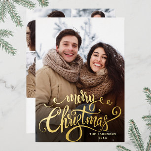Sparkle Merry Christmas 5 PHOTO Greeting Gold Foil Holiday Card