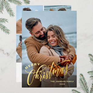 Sparkle Merry Christmas 5 PHOTO Greeting Gold Foil Holiday Card