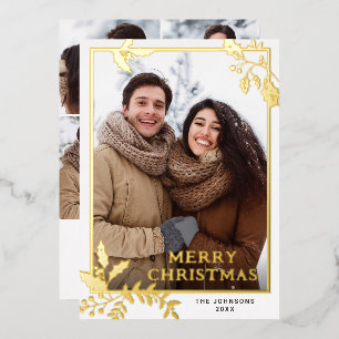 Sparkle Merry Christmas 5 PHOTO Greeting Gold Foil Holiday Card