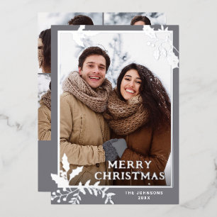 Sparkle Merry Christmas 5 PHOTO Greeting Silver Foil Holiday Card