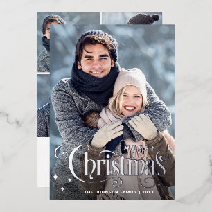 Sparkle Merry Christmas 5 PHOTO Greeting Silver Foil Holiday Card