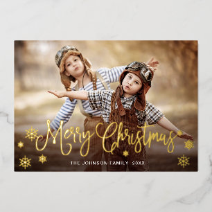 Sparkle Merry Christmas PHOTO Greeting Gold Foil H Foil Holiday Card