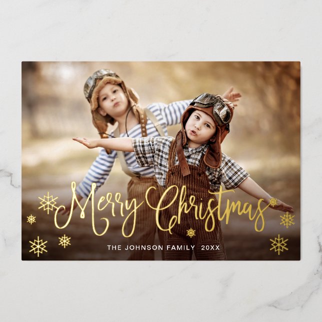 Sparkle Merry Christmas PHOTO Greeting Gold Foil H Foil Holiday Card (Front)