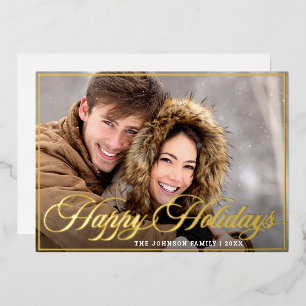 Sparkle Merry Christmas PHOTO Greeting Gold Foil Holiday Card