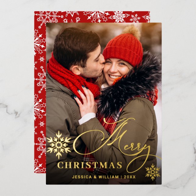 Sparkle Merry Christmas PHOTO Greeting Gold Foil Holiday Card (Front/Back)