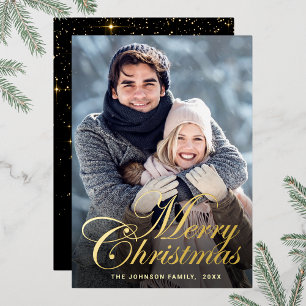 Sparkle Merry Christmas PHOTO Greeting Gold Foil Holiday Card