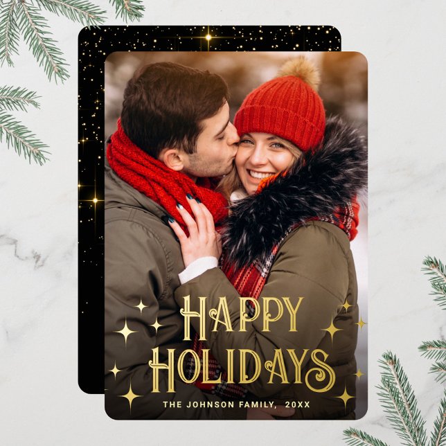 Sparkle Merry Christmas PHOTO Greeting Gold Foil Holiday Card (Creator Uploaded)