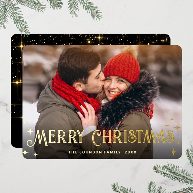 Sparkle Merry Christmas PHOTO Greeting Gold Foil Holiday Card (Creator Uploaded)