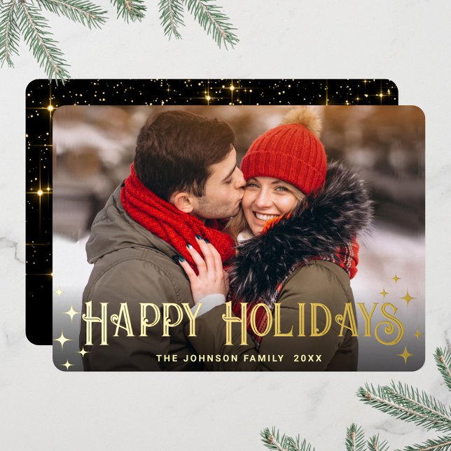 Sparkle Merry Christmas PHOTO Greeting Gold Foil Holiday Card (Creator Uploaded)