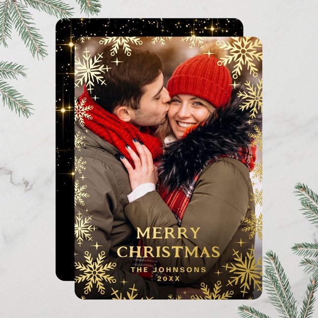 Sparkle Merry Christmas PHOTO Greeting Gold Foil Holiday Card (Creator Uploaded)