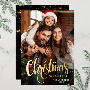 Sparkle Merry Christmas PHOTO Greeting Gold Foil Holiday Card