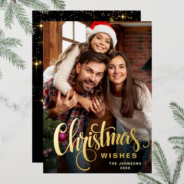 Sparkle Merry Christmas PHOTO Greeting Gold Foil Holiday Card (Customizable Christmas holiday greeting photo card with real foil print.)