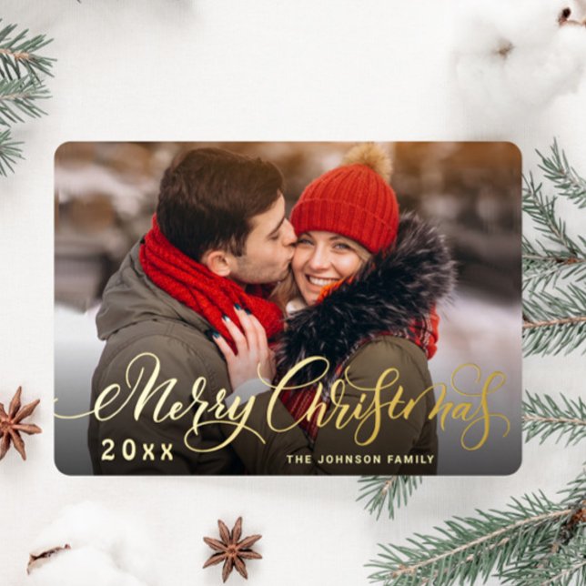 Sparkle Merry Christmas PHOTO Greeting Gold Foil Holiday Card (Creator Uploaded)