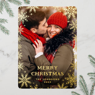 Sparkle Merry Christmas PHOTO Greeting Gold Foil Holiday Card