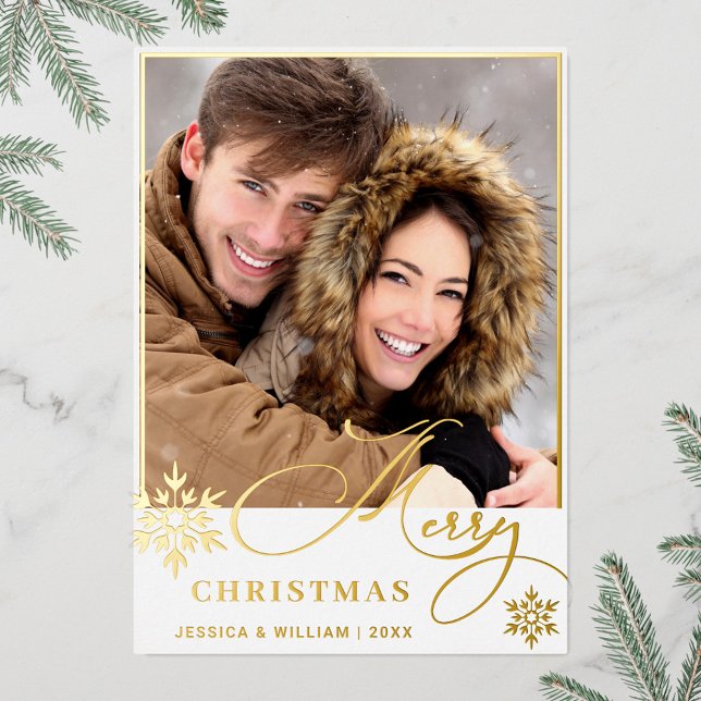 Sparkle Merry Christmas PHOTO Greeting Gold Foil Holiday Card (Creator Uploaded)