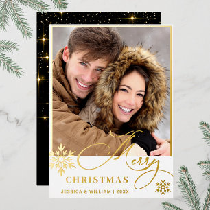Sparkle Merry Christmas PHOTO Greeting Gold Foil Holiday Card