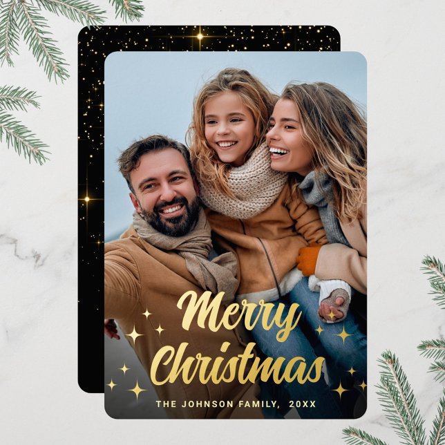 Sparkle Merry Christmas PHOTO Greeting Gold Foil Holiday Card (Creator Uploaded)