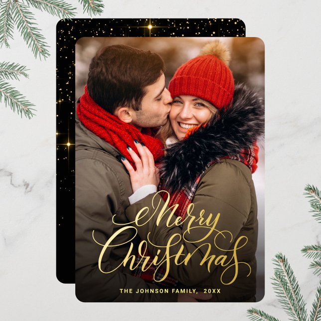Sparkle Merry Christmas PHOTO Greeting Gold Foil Holiday Card (Creator Uploaded)