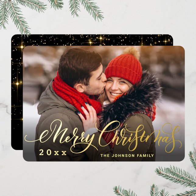 Sparkle Merry Christmas PHOTO Greeting Gold Foil Holiday Card (Creator Uploaded)