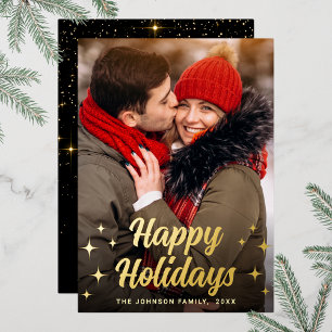 Sparkle Merry Christmas PHOTO Greeting Gold Foil Holiday Card
