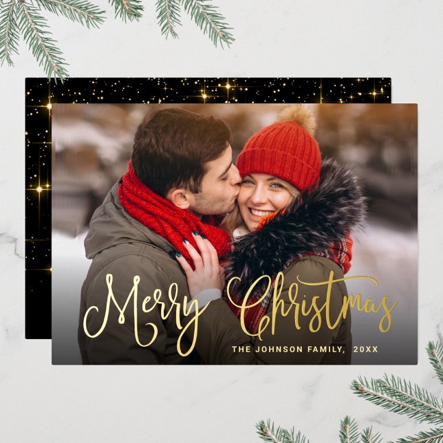 Sparkle Merry Christmas PHOTO Greeting Gold Foil Holiday Card (Creator Uploaded)