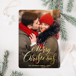 Sparkle Merry Christmas PHOTO Greeting Gold Foil Holiday Card