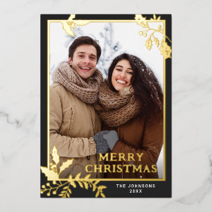 Sparkle Merry Christmas PHOTO Greeting Gold Foil Holiday Card