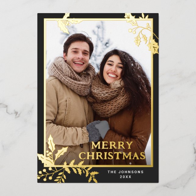 Sparkle Merry Christmas PHOTO Greeting Gold Foil Holiday Card (Front)