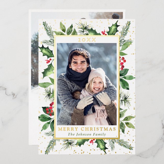 Sparkle Merry Christmas PHOTO Greeting Gold Foil Holiday Card (Front/Back)