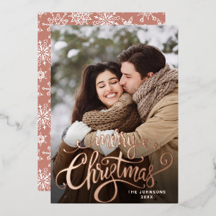Sparkle Merry Christmas PHOTO Greeting Rose Gold Foil Holiday Card
