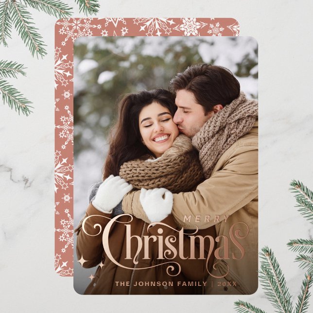Sparkle Merry Christmas PHOTO Greeting Rose Gold Foil Holiday Card (Creator Uploaded)