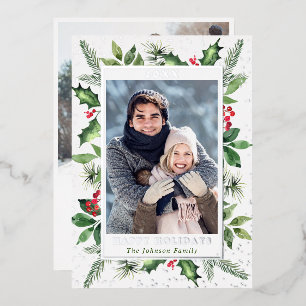 Sparkle Merry Christmas PHOTO Greeting Silver Foil Holiday Card