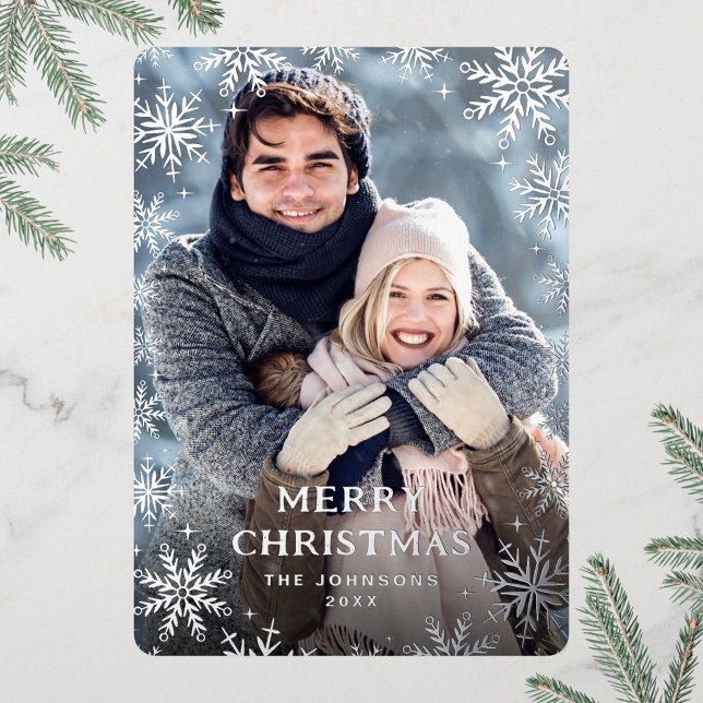 Sparkle Merry Christmas PHOTO Greeting Silver Foil Holiday Card (Creator Uploaded)
