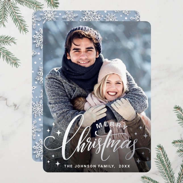 Sparkle Merry Christmas PHOTO Greeting Silver Foil Holiday Card (Creator Uploaded)