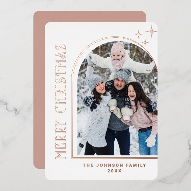 Sparkle Modern Christmas PHOTO Greeting Gold Foil Holiday Card (Front/Back)