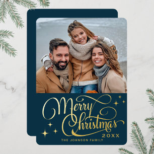Sparkle Modern Christmas PHOTO Greeting Gold Foil Holiday Card
