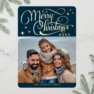 Sparkle Modern Christmas PHOTO Greeting Gold Foil Holiday Card