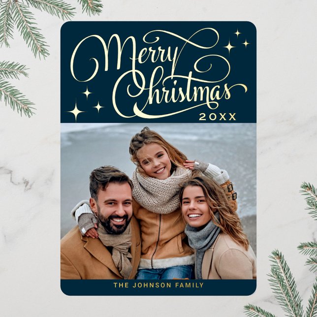 Sparkle Modern Christmas PHOTO Greeting Gold Foil Holiday Card (Creator Uploaded)